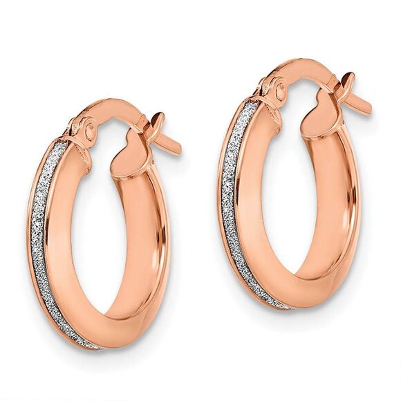3mm Glitter Infused Round Hoop Earrings in 14k Rose Gold, 14mm - Picture 2 of 5